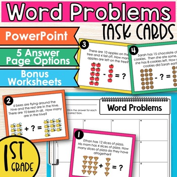 Preview of Word Problem Task Cards for First Grade | 1st Grade Math Word Problems