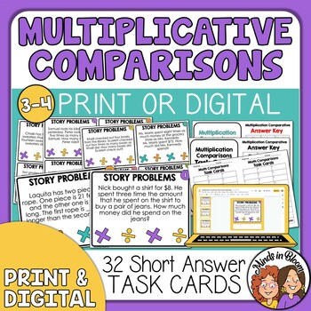 Preview of Multiplicative Comparison Word Problem Task Cards Multiplication Story Problems
