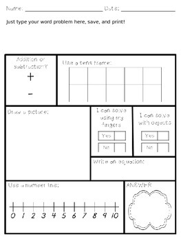 Preview of Word Problem Template - Addition and Subtraction within 10 - EDITABLE!