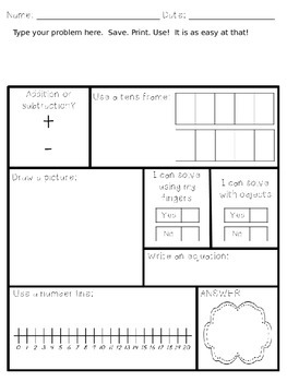 Preview of Word Problem Template - Addition and Subtraction within 20 - EDITABLE!