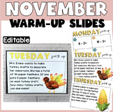 Word Problem Warm Up| November Math Slides