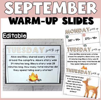 Preview of Math Warm Ups| Morning Work| Bell Ringers | Editable Slides| September