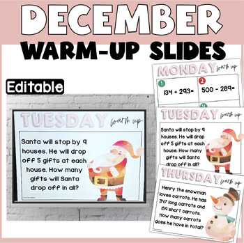 Preview of Word Problem Warm up| December Math Slides