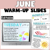 Word Problem Warm up| June Math Activities