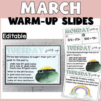 Preview of Word Problem Warm up| March Math Activities