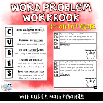 Preview of Word Problem Workbook- With CUBES Strategy- 3rd & 4th Grade