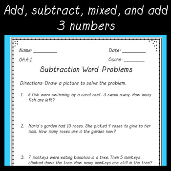 Word Problem Worksheets 1st Grade Addition & Subtraction ...