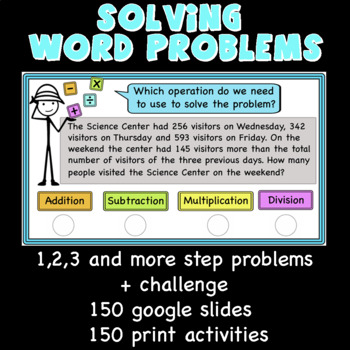 Preview of Word Problems, 1,2,3, and more steps, print and digital cards, all operations