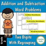 Two digits addition and subtraction word problems with regrouping