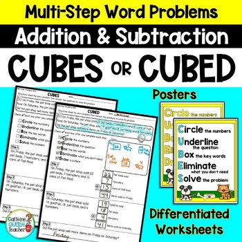 Preview of CUBES Math Strategy Worksheets for Addition and Subtraction Word Problems