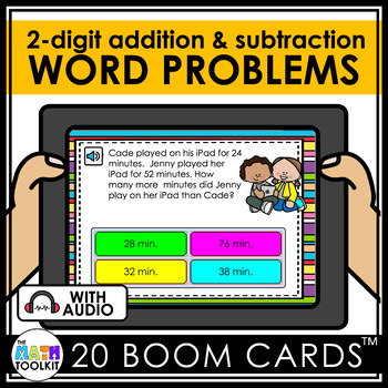 Preview of Word Problems 2 Digit Addition and Subtraction BOOM Cards