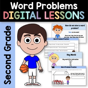 Preview of Word Problems 2nd Grade Interactive Google Slides | Math Review