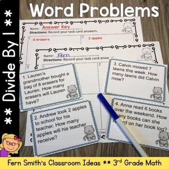3rd Grade Go Math 6 9 Divide By 1 Word Problems Task Cards