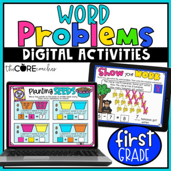 Preview of Word Problems - Add & Subtract Digital Math Activities - 1st Grade Math Practice