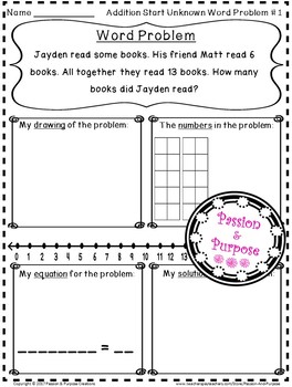 Addition Start Unknown Word Problems First Grade By Passion And Purpose