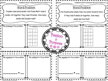 Addition Start Unknown Word Problems First Grade By Passion And Purpose