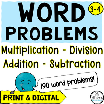 Preview of Word Problems - Addition, Subtraction, Multiplication,  Division - Worksheets