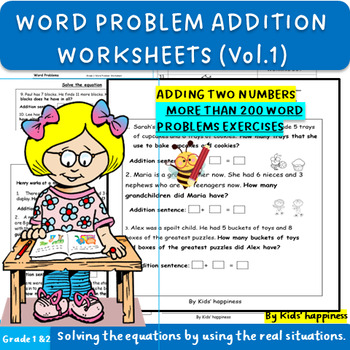 Preview of Word Problems Addition Worksheets for Grde 1 & 2 ( Volume 1)