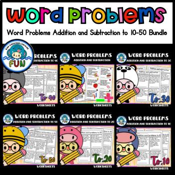 Preview of Word Problems Addition and Subtraction to 10,20,30,40,50 Bundle pack