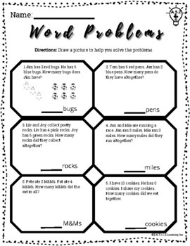 Preview of Word Problems Addition within 10- First Grade Freebie