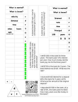 Preview of Word Problems & Algebra Activities: Rates of Interest & Velocity  (Montessori)