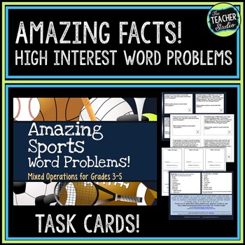 Preview of Word Problems Task Cards Amazing Sports Facts--Mixed Operations