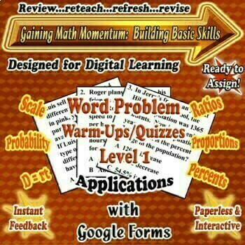 Preview of Word Problems - Applications - GOOGLE FORMS Math Warm-Ups/Quizzes Level 1