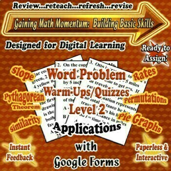 Preview of Word Problems - Applications - GOOGLE FORMS Math Warm-Ups/Quizzes Level 2