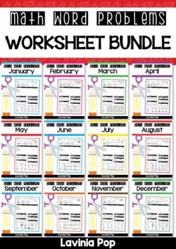 Preview of Word Problems Cut and Paste Worksheets BUNDLE