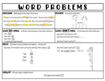 Preview of Word Problems Graphic Organizer with Example