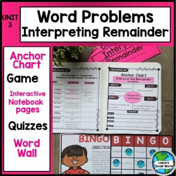 Preview of 4th Grade Word Problems Interpreting Remainder Vocabulary Strategy Anchor Charts