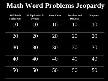 Preview of Word Problems Math Jeopardy