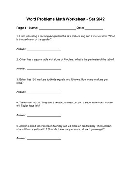 Preview of Word Problems Math Worksheet / Math Practice Workbook