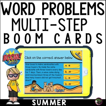 Preview of Summer Word Problems Multi-Step BOOM™ Cards
