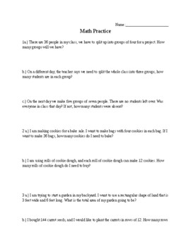 Preview of Word Problems (Multiplication/Division) and Rounding Practice