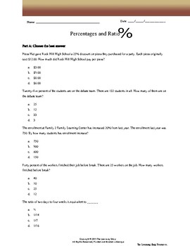 word problems percentage ratio worksheet by the learning shop resources