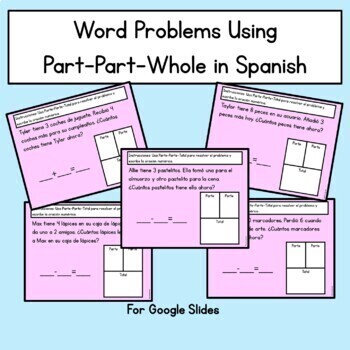 Preview of Word Problems Using Part-Part-Whole in SPANISH - Remote Learning