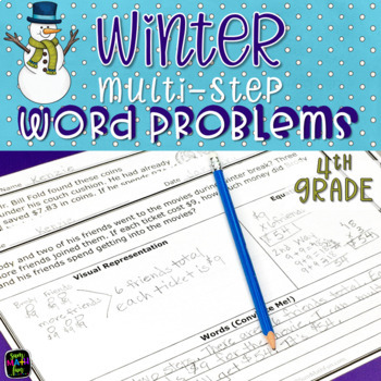 Preview of Multi-Step 4th Grade Word Problems - Graphic Organizer Mixed Operations - Winter