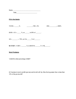 Preview of Word Problems With Percentages, Converting Decimals and Percents