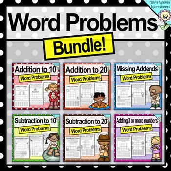 Preview of Word Problems Worksheets, Addition, Subtraction, Missing Addends for Grade One