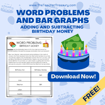 Preview of Word Problems and Bar Graphs: Adding and Subtracting Birthday Money