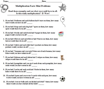 Preview of Word Problems for Multiplication Facts