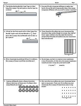 word problems for multiplying dividing fractions worksheet by maya khalil