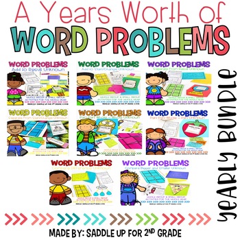 Preview of 2nd Grade Word Problems for the Year - Comparing Numbers, Part Part Whole, etc.