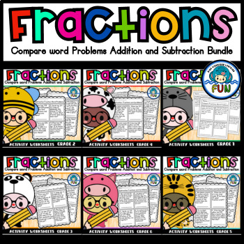 Preview of Word Problems in Addition and Subtraction Fractions, Bundle Pack Worksheets