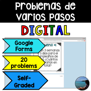 Preview of Word Problems in Spanish for Google Classroom - Problemas de varios pasos
