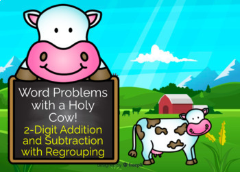 Preview of Word Problems with a Holy Cow:  Addition/Subtraction with Regrouping Boom Cards