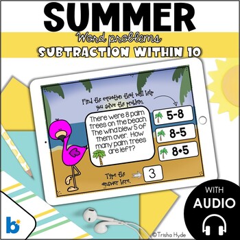 Preview of Word Problems within 10 | Boom Cards | Summer