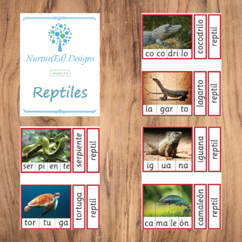 Word Puzzle Cards - Reptiles (Reptiles) - Spanish by NurturEd Designs