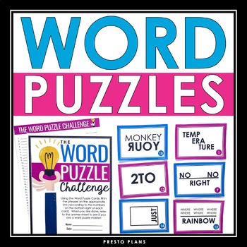 Preview of Word Puzzles Brain Teasers - Fun Logic Rebus Puzzles Word Sense Brain Break Game